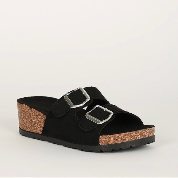 Black Suede Double Band Slide - Picture 3 of 8